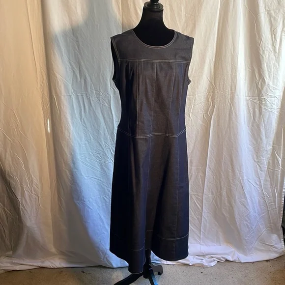 donna karan denim dress DKNY Women's Belted Denim V-Neck Dress in Reflection